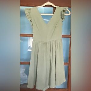 SHEIN Sage Green V-Neck Ruffle Sleeve Mini Dress